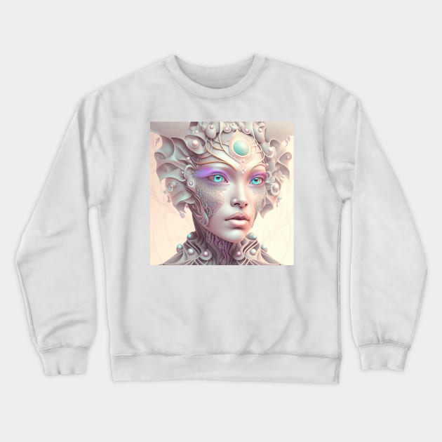 Portrait in Pastel Colors of A Fractal Robot Crewneck Sweatshirt by daniel4510